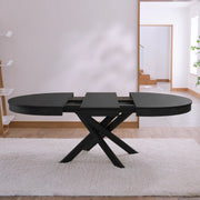Black Oak Oval Extending Dining Table Set - 4 Seater - Freya Sand Dining Chairs - Black Oak Legs