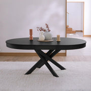 Black Oak Oval Extending Dining Table Set - 4 Seater - Freya Sand Dining Chairs - Black Oak Legs