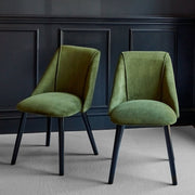 Black Round Dining Table Set - 4 Seater - Freya Fern Green Dining Chairs with Black Legs
