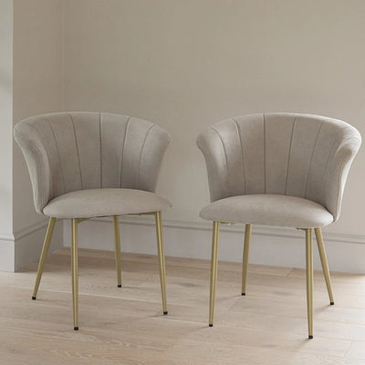 Brandy Soft Beige Dining Chairs - Set of 2 - Gold Legs
