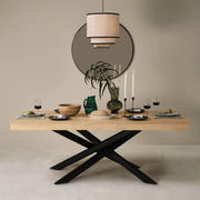 Pale Oak Dining Table Set with Black Legs - 6 Seater - Pale Oak Armchairs