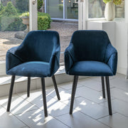 Blue Velvet Armchairs - Set of 2 - Black Oak Legs