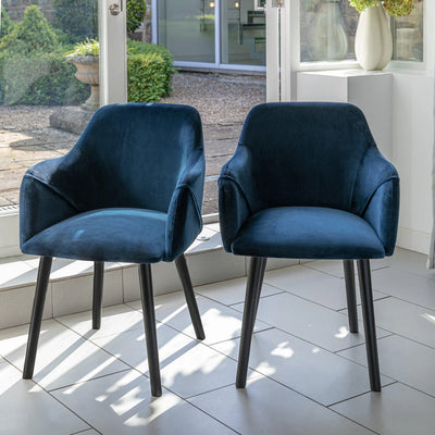 Blue Velvet Armchairs - Set of 2 - Black Oak Legs