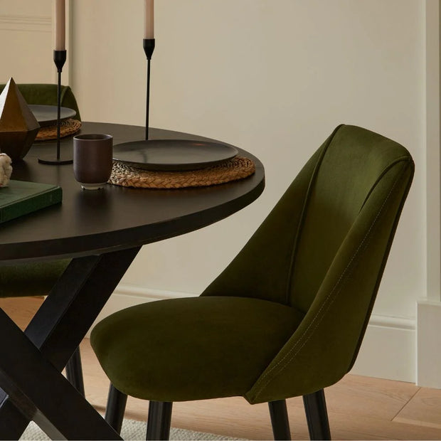 Black Round Dining Table Set - 4 Seater - Freya Fern Green Dining Chairs with Black Legs