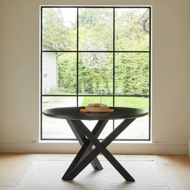 Black Round Dining Table Set - 4 Seater - Freya Fern Green Dining Chairs with Black Legs