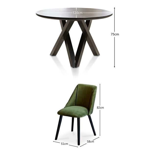 Black Round Dining Table Set - 4 Seater - Freya Fern Green Dining Chairs with Black Legs