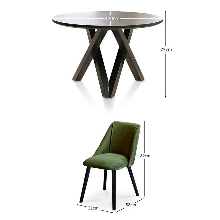 Black Round Dining Table Set - 4 Seater - Freya Fern Green Dining Chairs with Black Legs